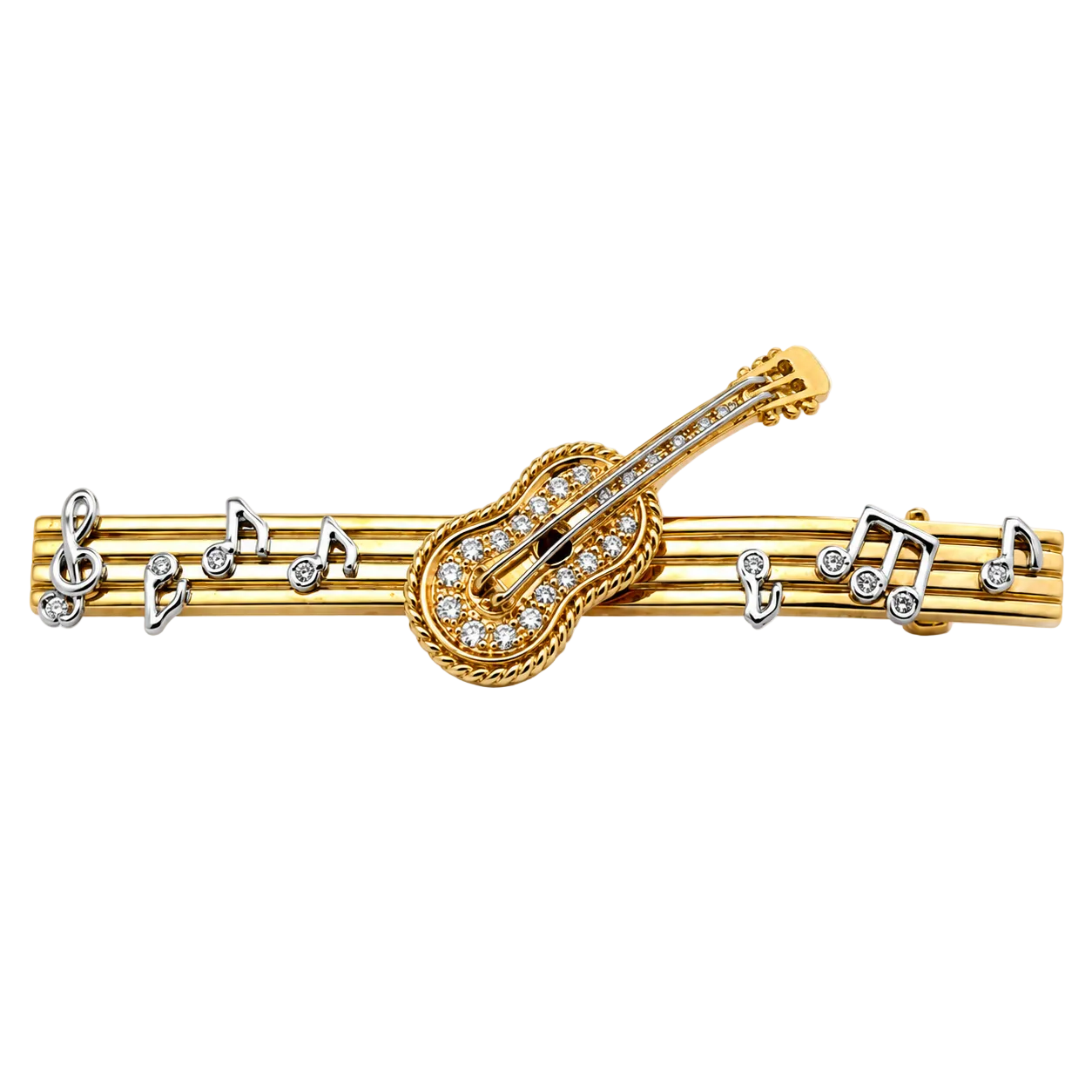 Broche en or jaune, or blanc et diamants