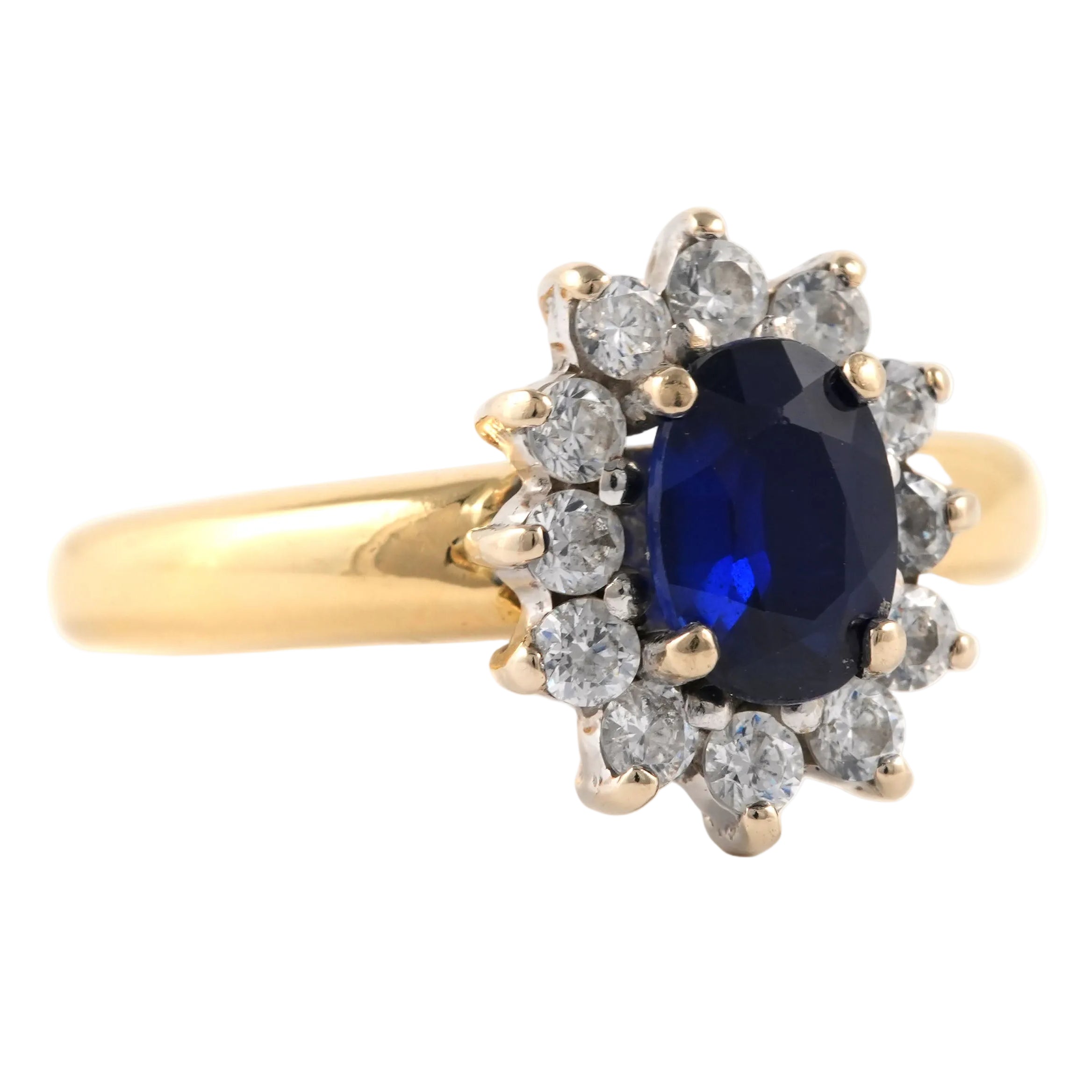 Bague Marguerite en or jaune, saphir et zirconiums