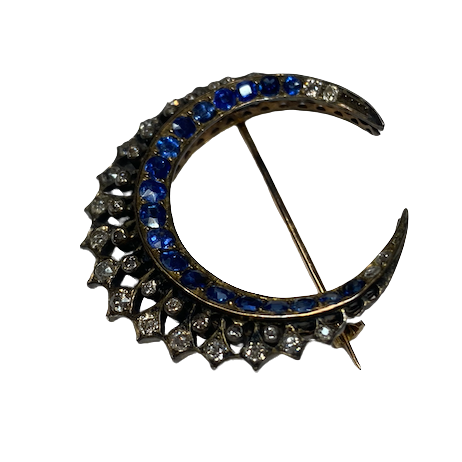 Broche Épingle en or jaune, argent, saphirs et diamants