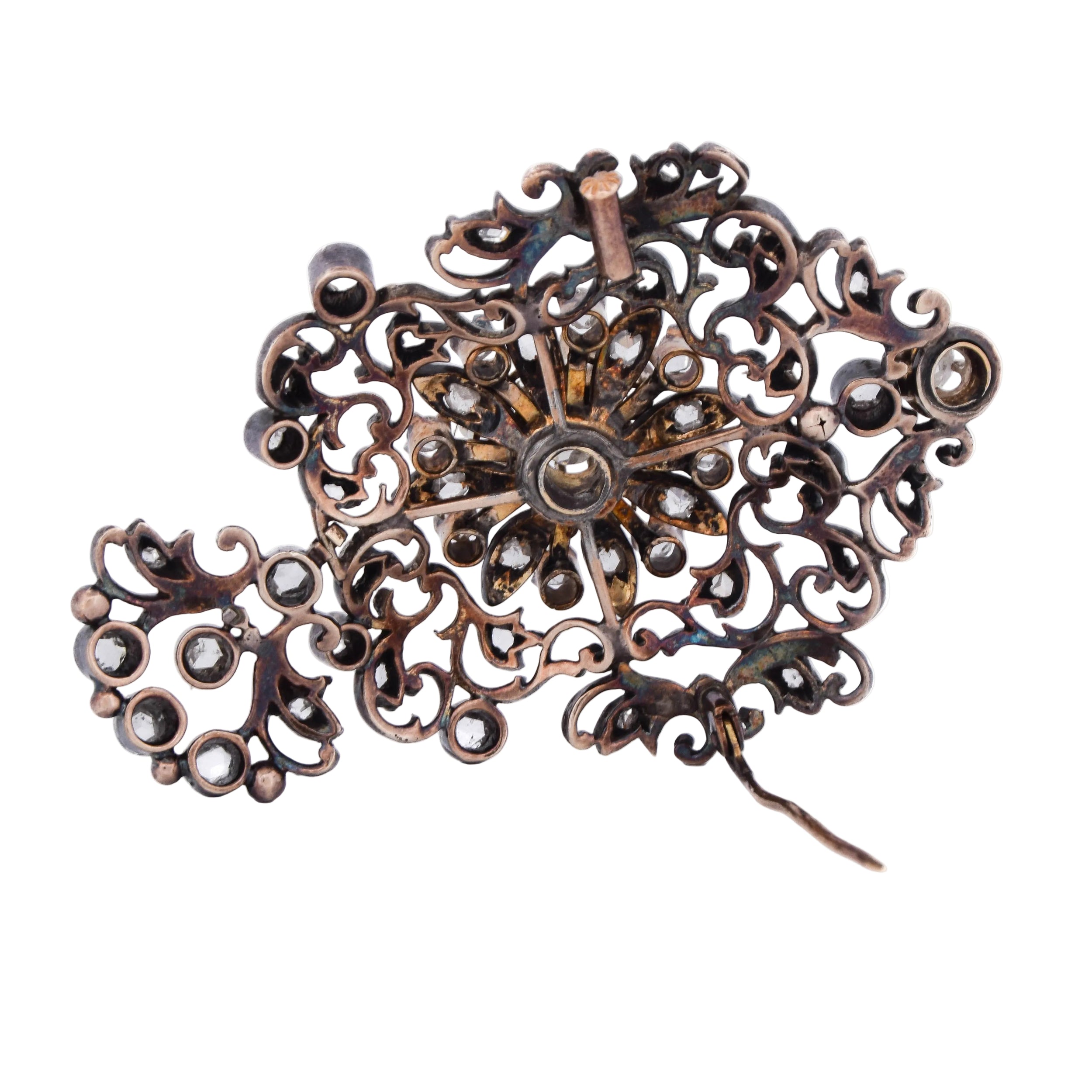 Broche-Pendentif en or jaune, argent et diamants