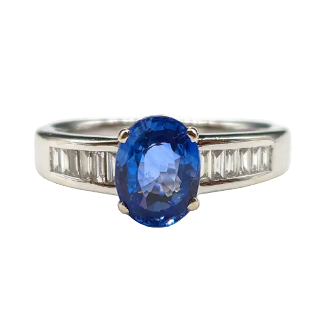 Bague Solitaire en or blanc, saphir et diamants