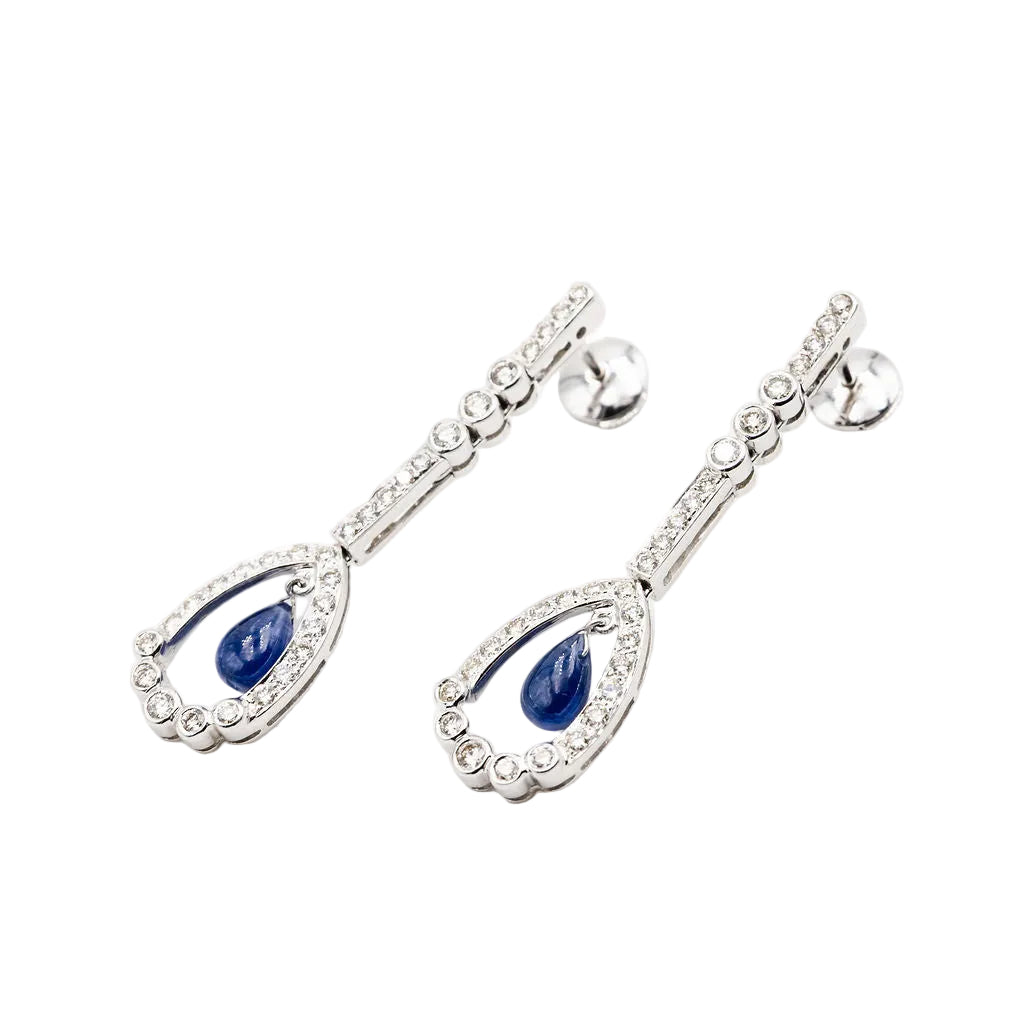 Boucles d'oreilles Pendantes en or blanc, saphirs et diamants