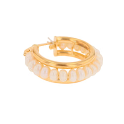 Mono boucle d'oreille Créole en or jaune et perles
