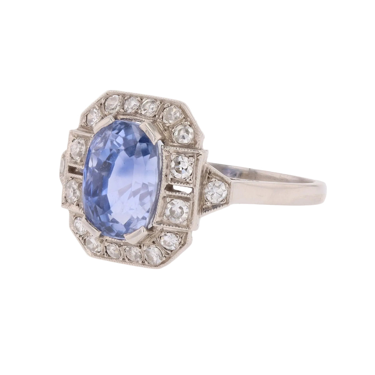 Bague Entourage en platine, saphir et diamants