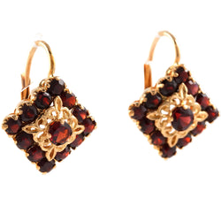 Boucles d'oreilles Dormeuses en or jaune et grenats