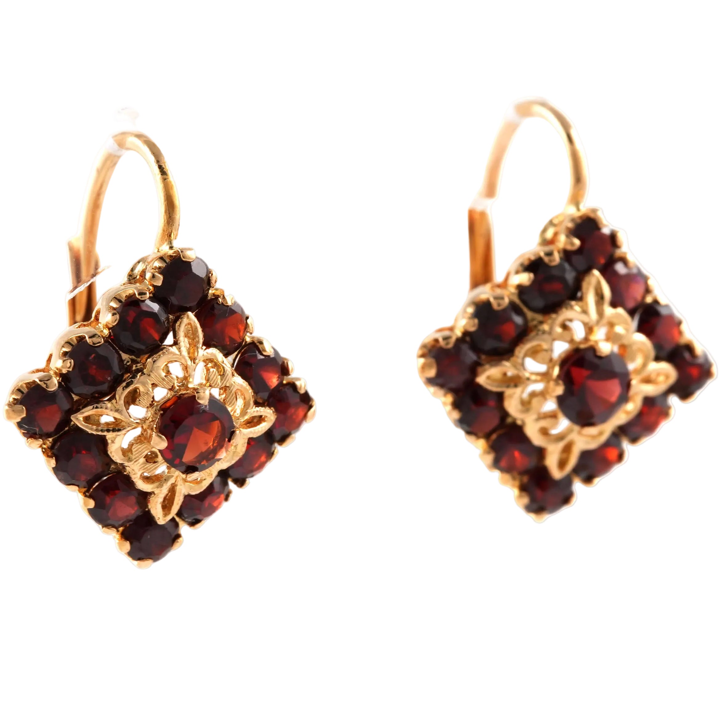 Boucles d'oreilles Dormeuses en or jaune et grenats