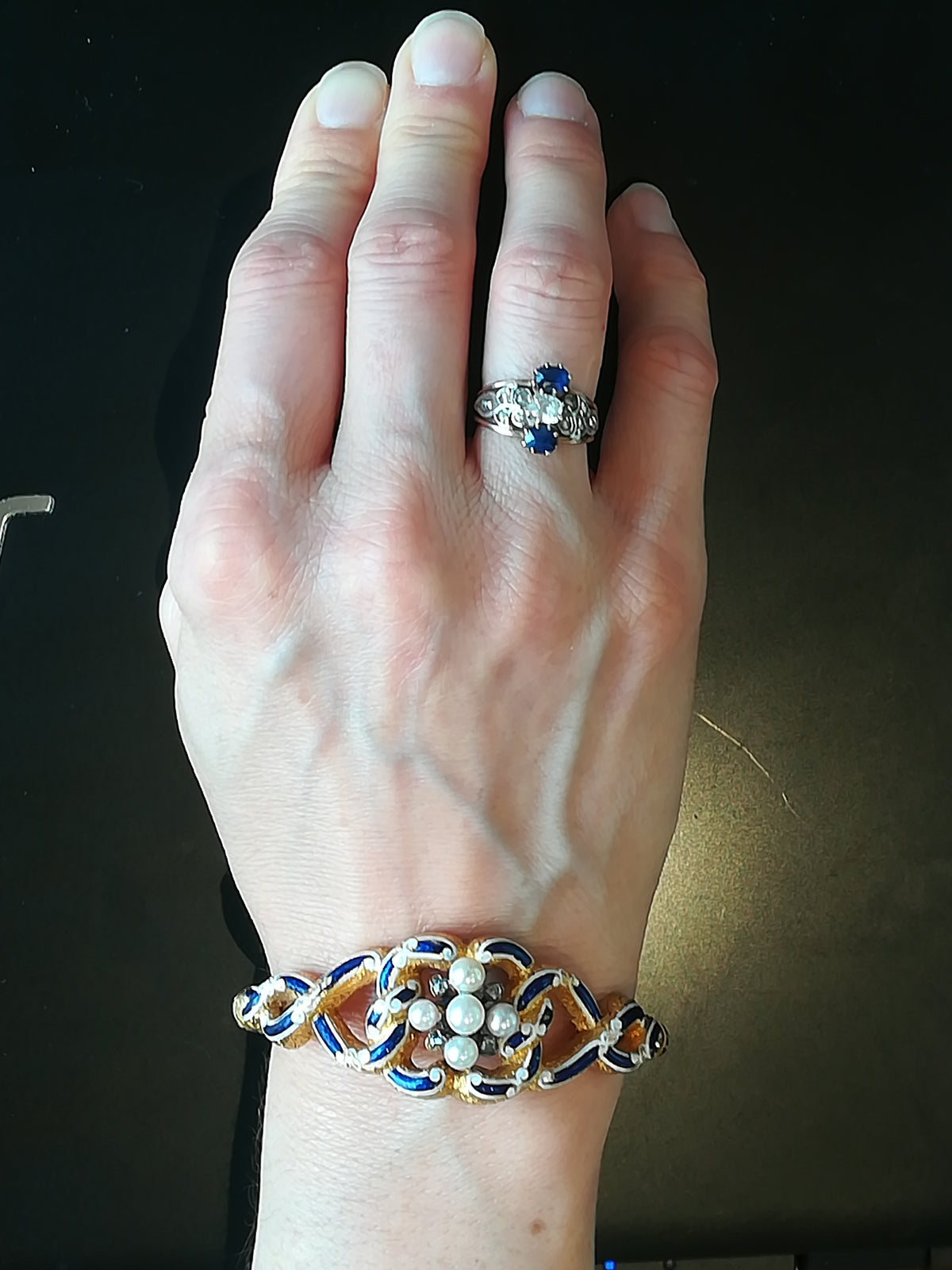 Bracelet ancien Or Email Perles Diamants
