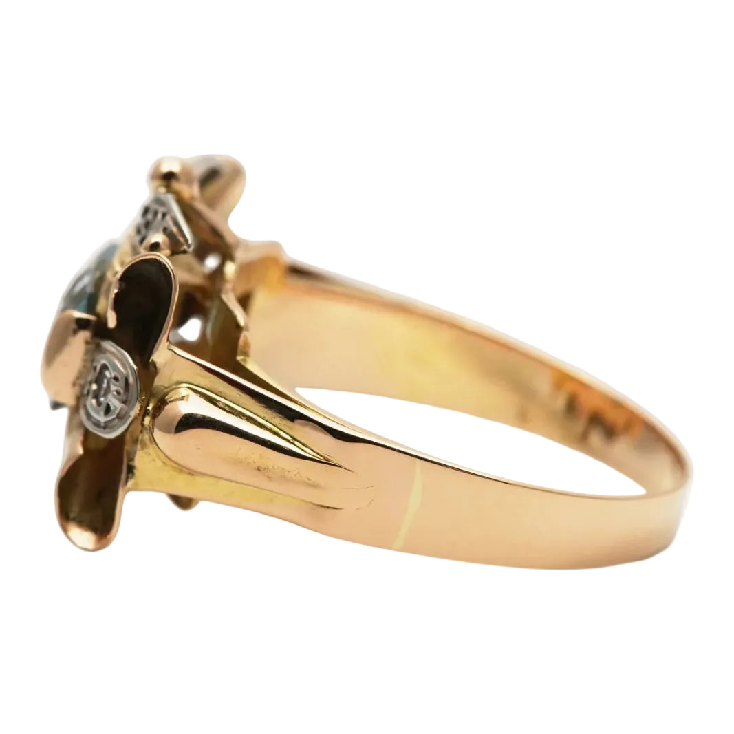 Bague Tank en or jaune, aigue-marine et diamants