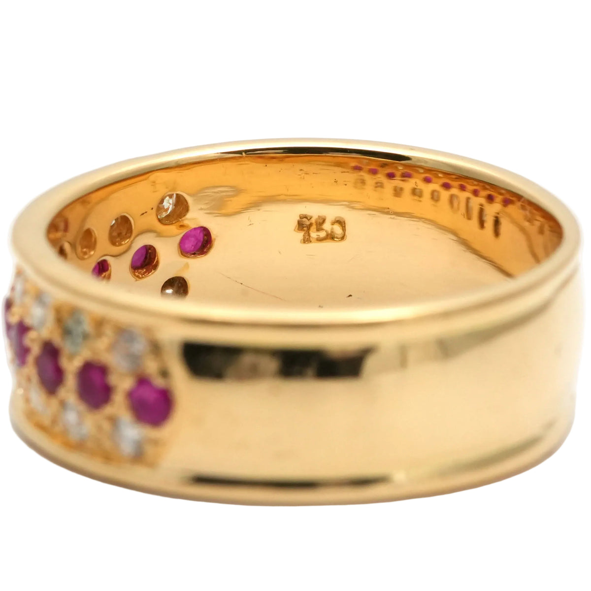 Bague Bandeau en or jaune, rubis et diamants