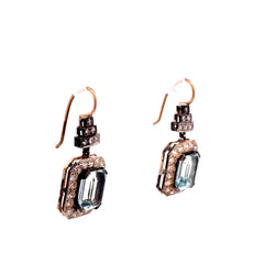 Boucles d'oreilles Pendantes en or jaune, argent, aigues-marines et diamants