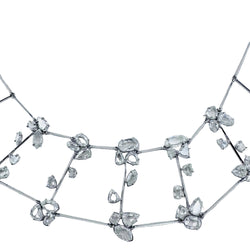 Collier plastron en or blanc et diamants taille rose