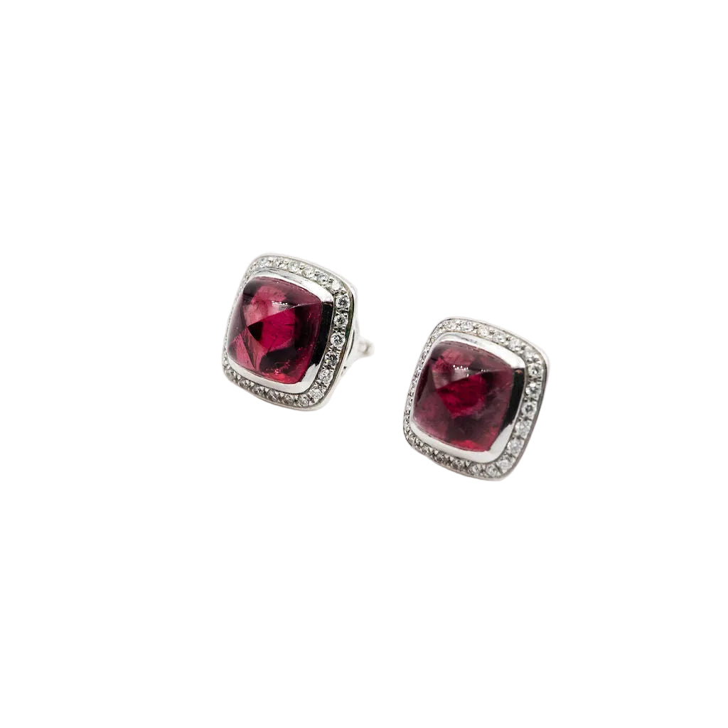 Boucles d'oreilles Puces FRED "Pain de sucre" en or blanc, tourmaline rose et diamants