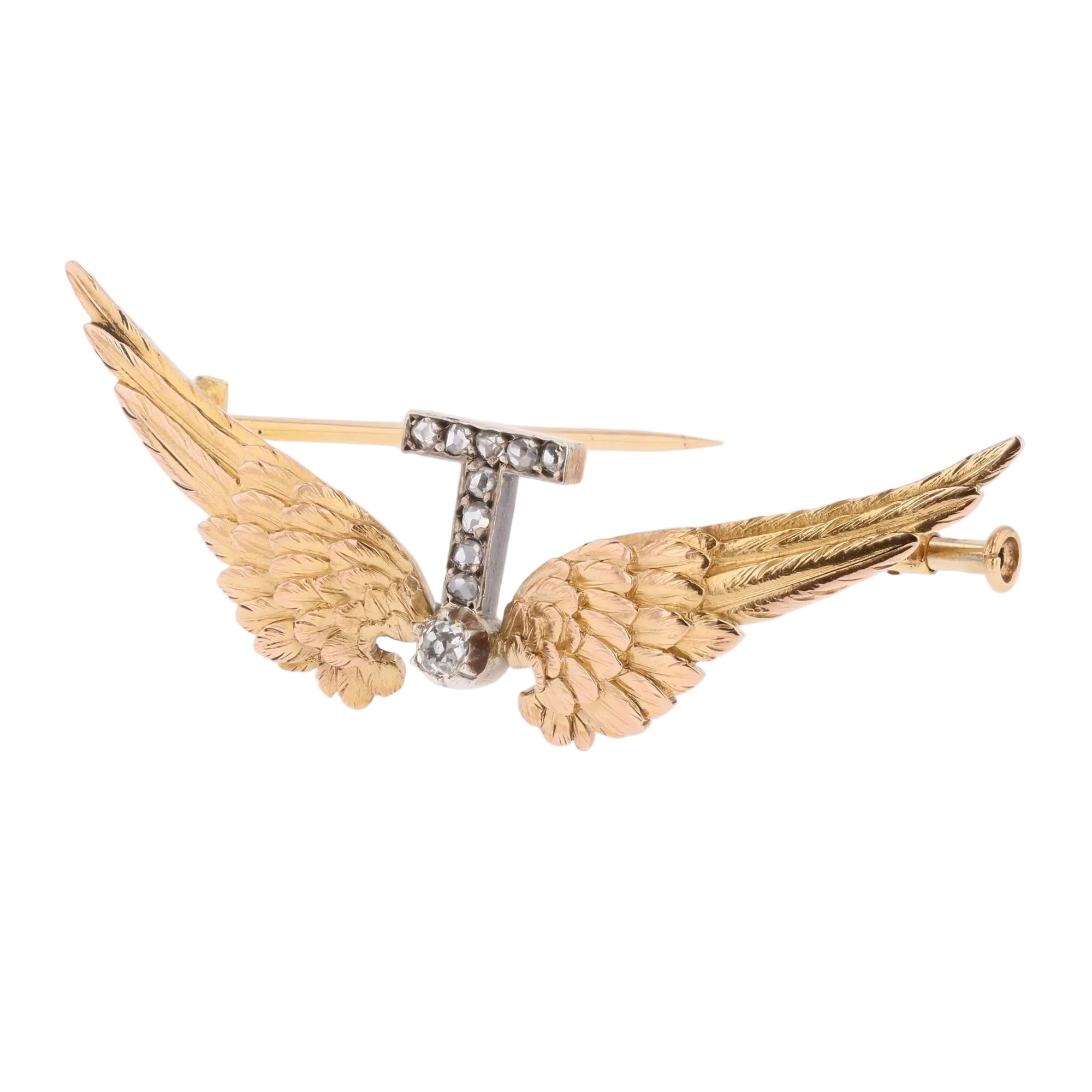 Broche en or jaune, argent et diamants