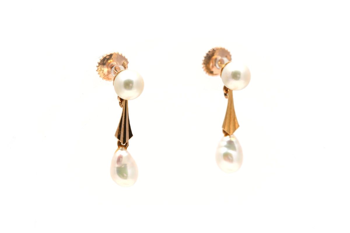 Boucles d'oreilles Pendantes en or jaune et perles