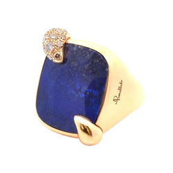 Bague Cocktail POMELATTO "Ritratto" en or jaune, lapis-lazuli et diamants