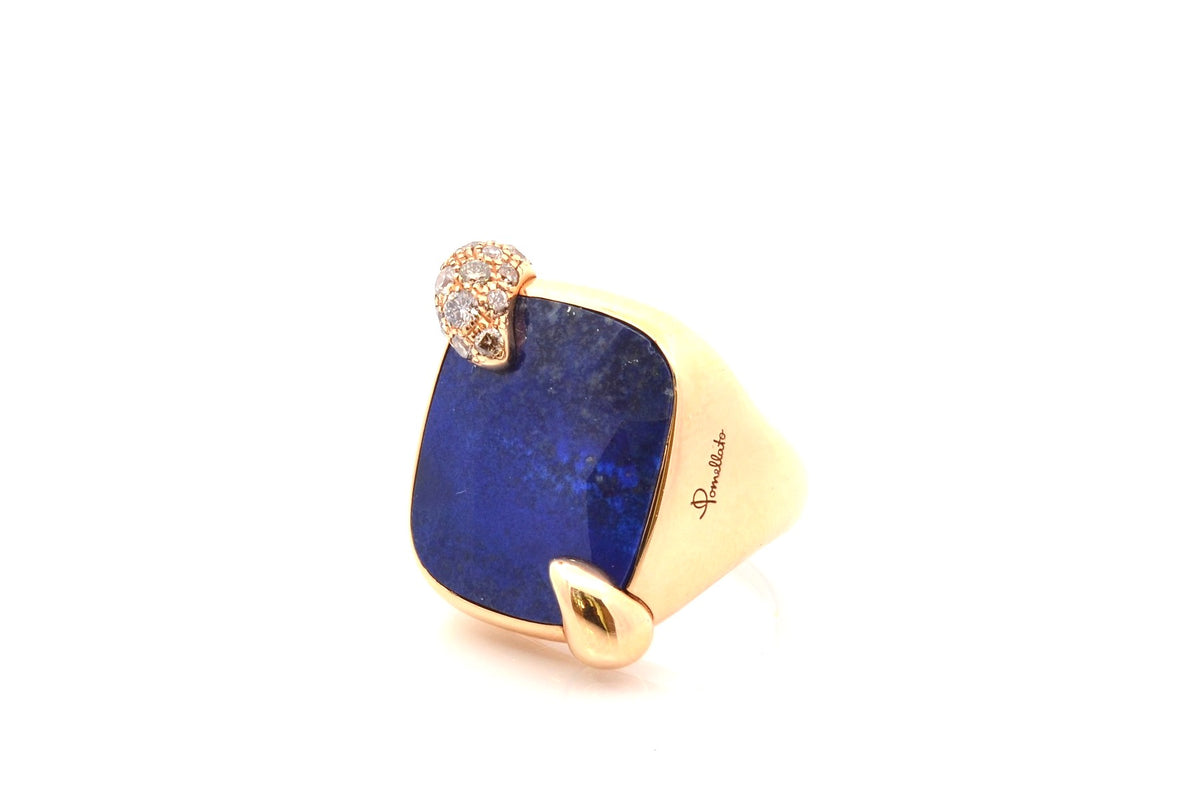 Bague Cocktail POMELATTO "Ritratto" en or jaune, lapis-lazuli et diamants