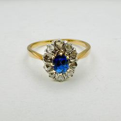 Bague Marguerite en or jaune, or blanc, saphir et diamants