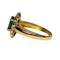 Bague Marguerite en or jaune, émeraude et diamants