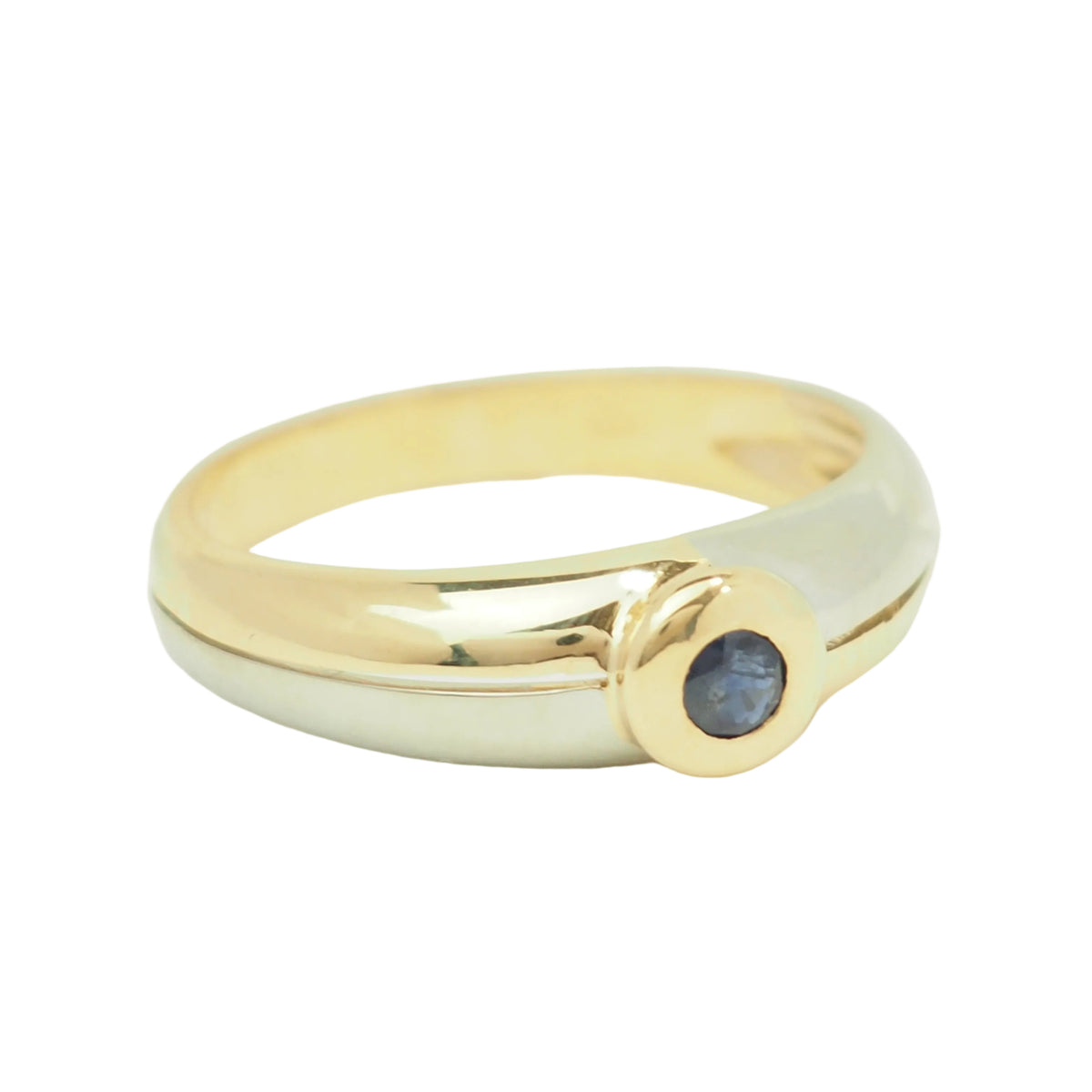 Bague Solitaire en or blanc, or jaune et saphir