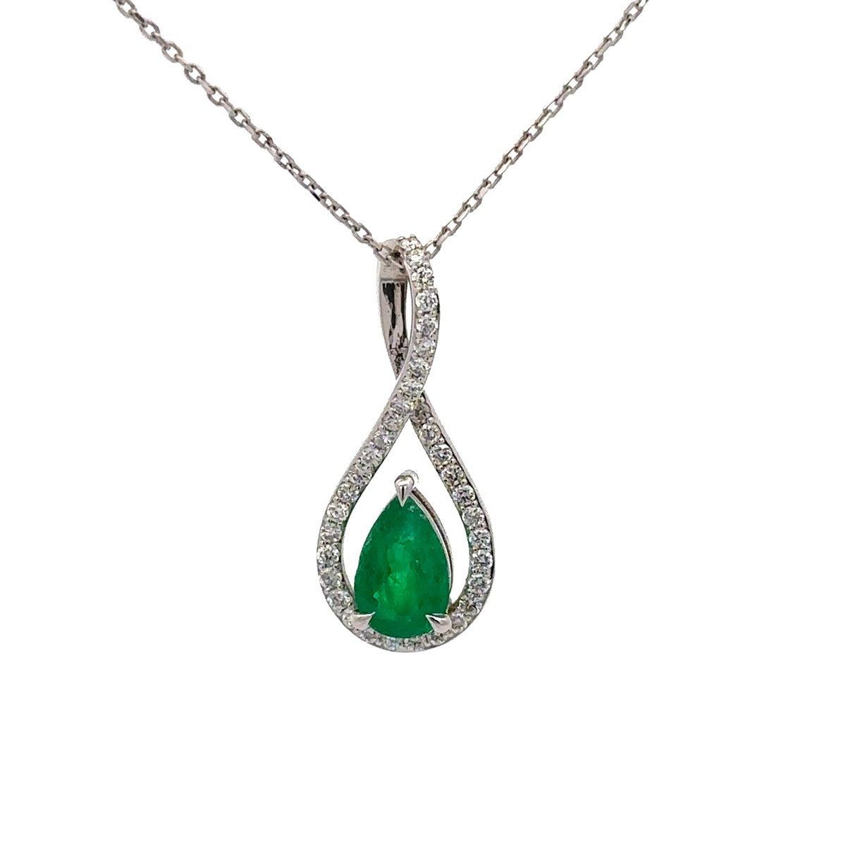 Pendentif en or blanc, émeraude et diamants