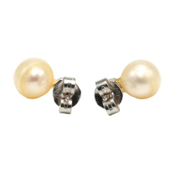 Boucles d'oreilles Puces en or blanc, perles et diamants