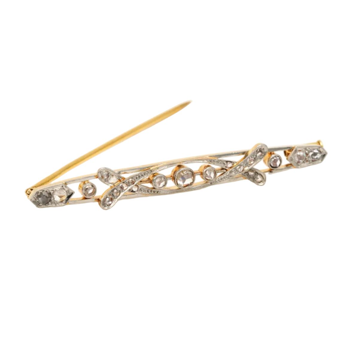 Broche Barrette en or blanc, or jaune et diamants