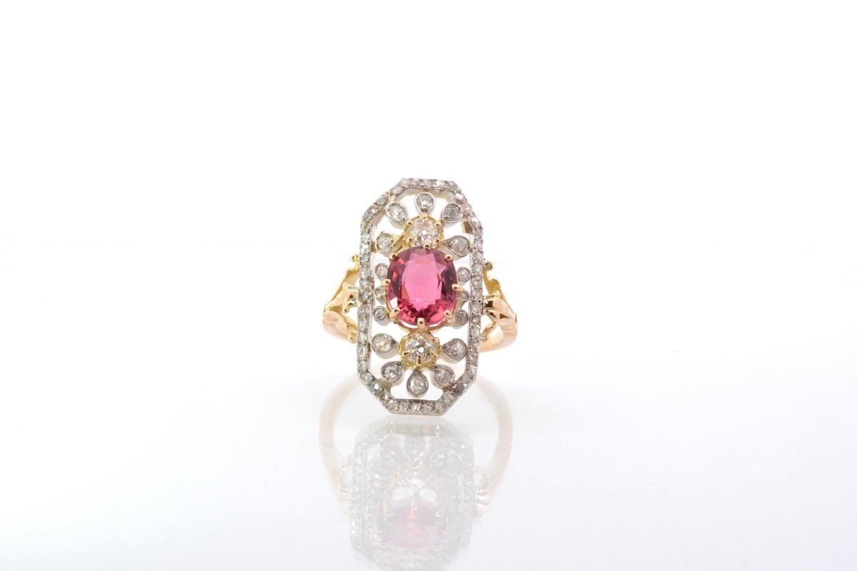 Bague 1900 sertie d'une tourmaline et de diamants - Castafiore