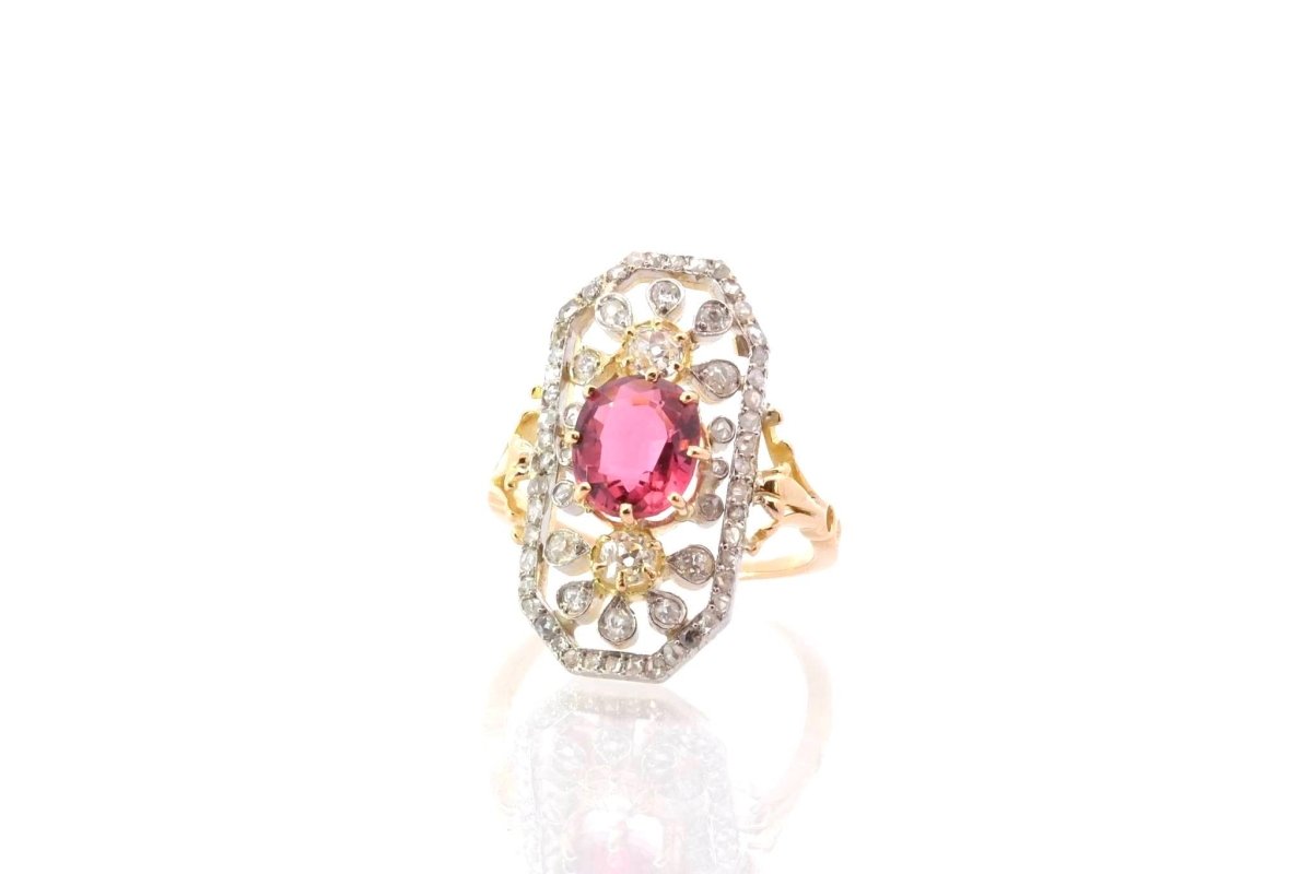 Bague 1900 sertie d'une tourmaline et de diamants - Castafiore