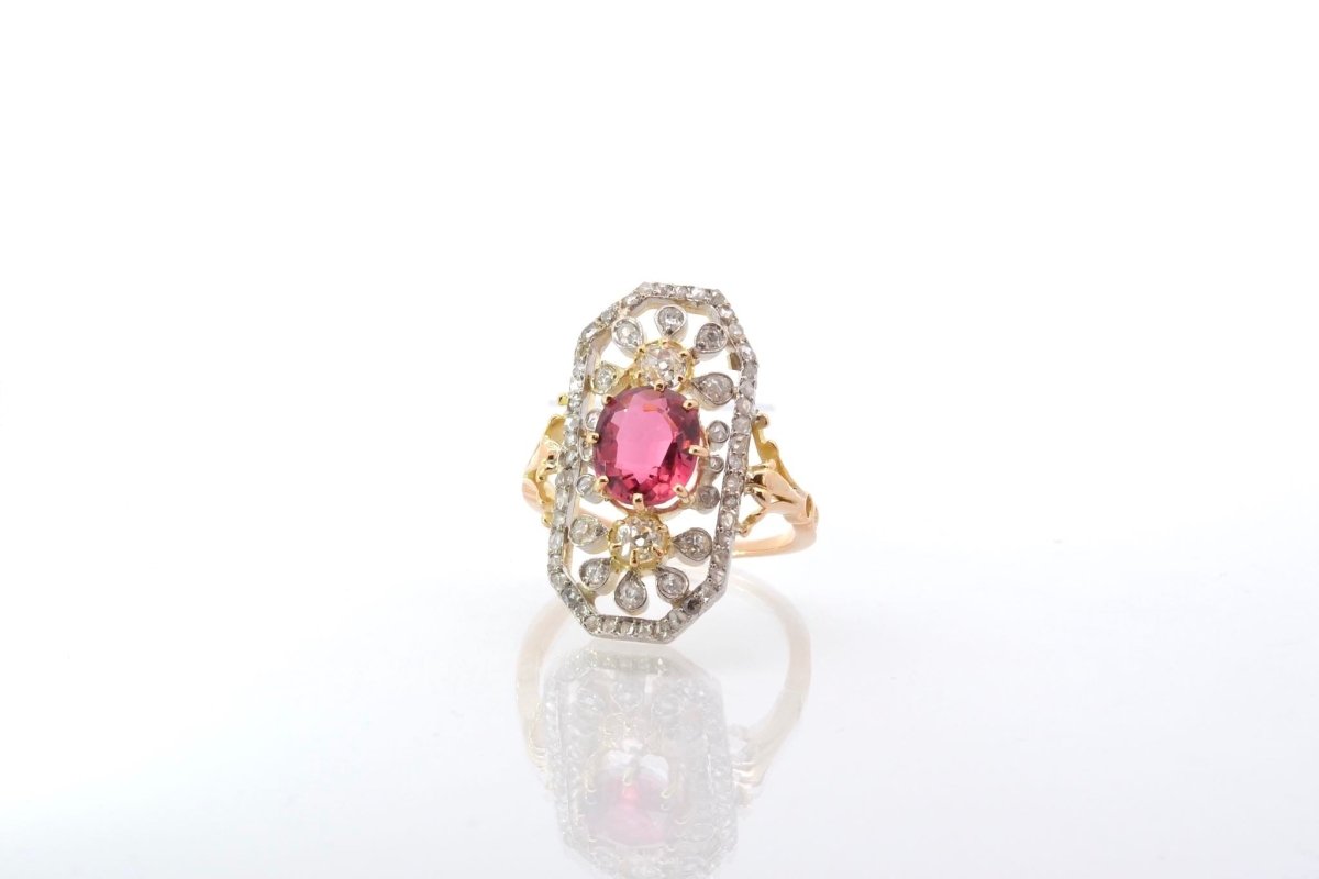 Bague 1900 sertie d'une tourmaline et de diamants - Castafiore