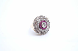 Bague 1920 diamants et rubis en or jaune 18k et platine - Castafiore