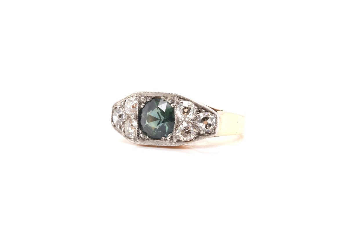 Bague 1940 saphir vert en or 18k et platine - Castafiore