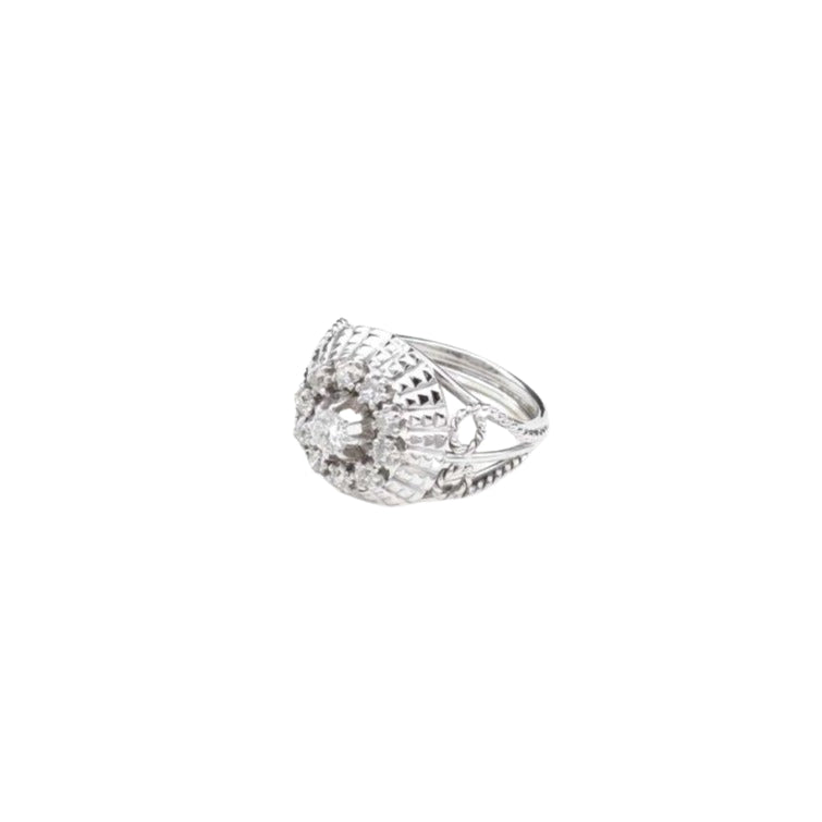 Bague 1950 dôme diamants en or blanc 18k - Castafiore