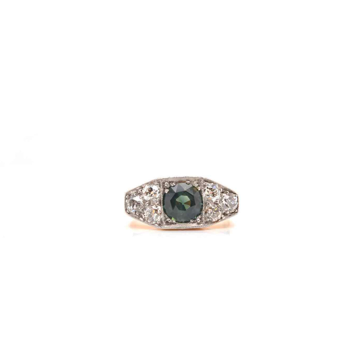 Bague 1940 saphir vert en or 18k et platine