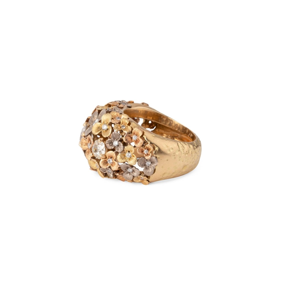 Bague 3 ors ornée de décor floral intercalée de diamant - Castafiore