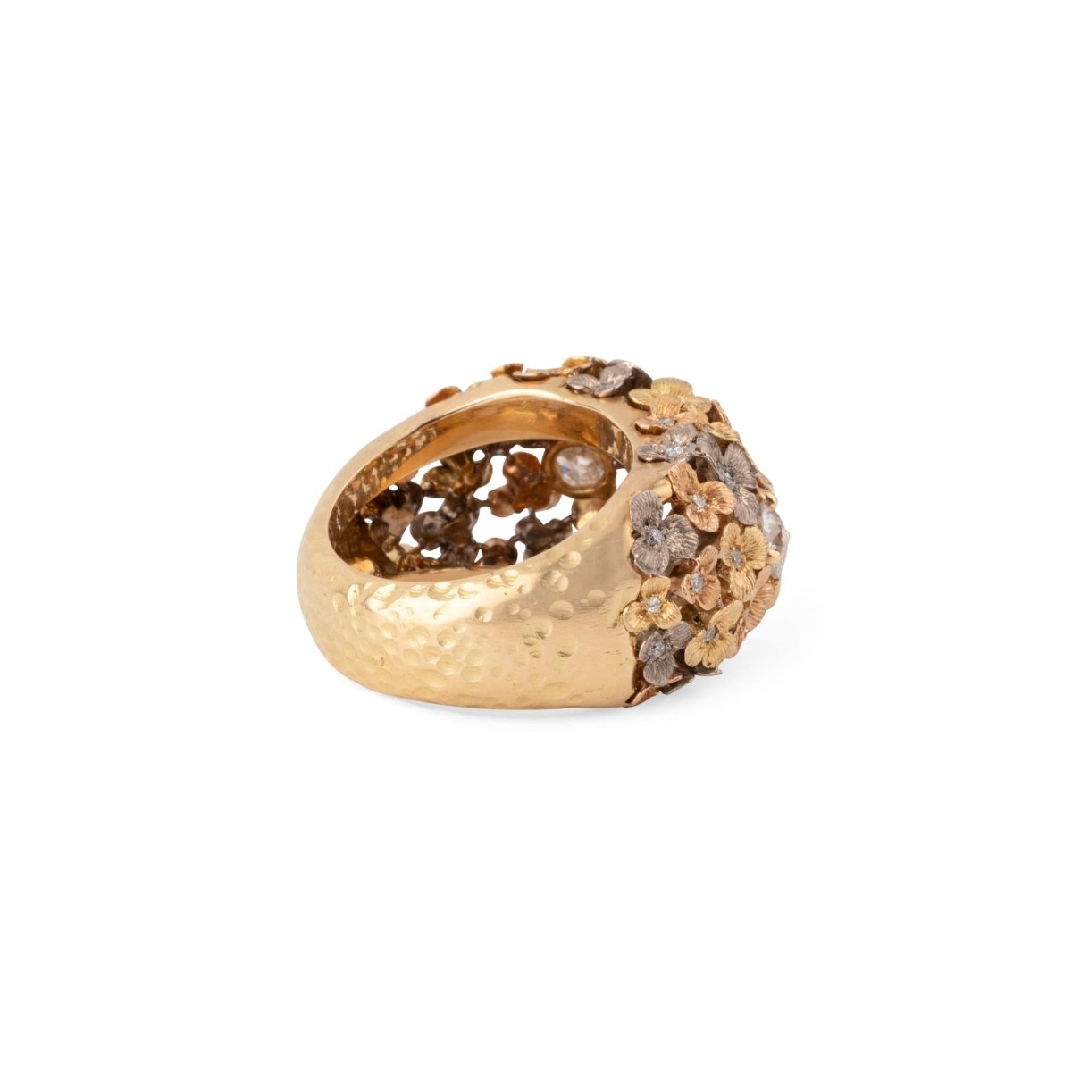 Bague 3 ors ornée de décor floral intercalée de diamant - Castafiore