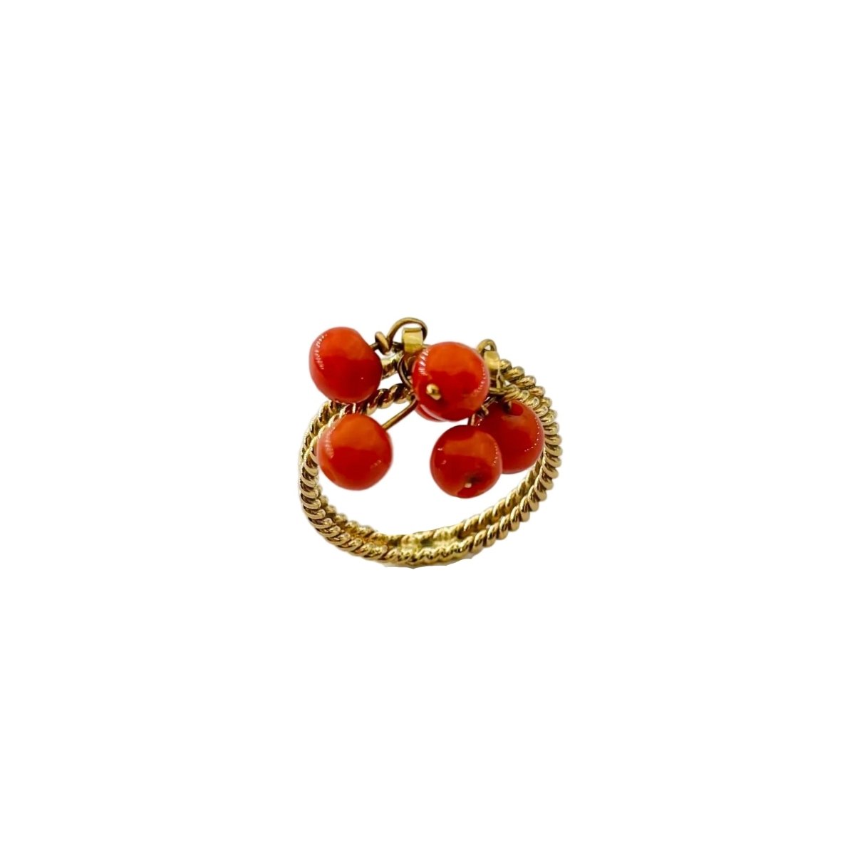 Bague à breloques en or jaune et corail - Castafiore