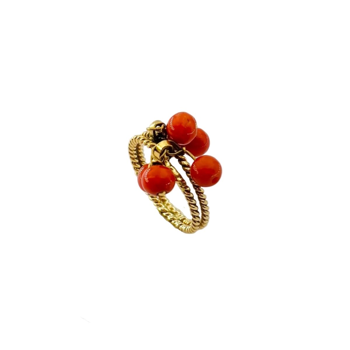 Bague à breloques en or jaune et corail - Castafiore