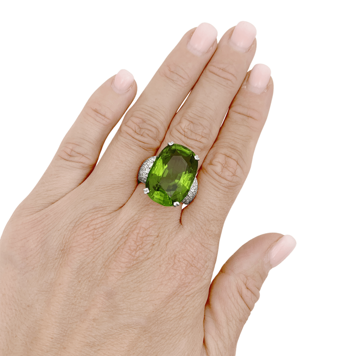Bague ADLER en or blanc, péridot et diamants - Castafiore