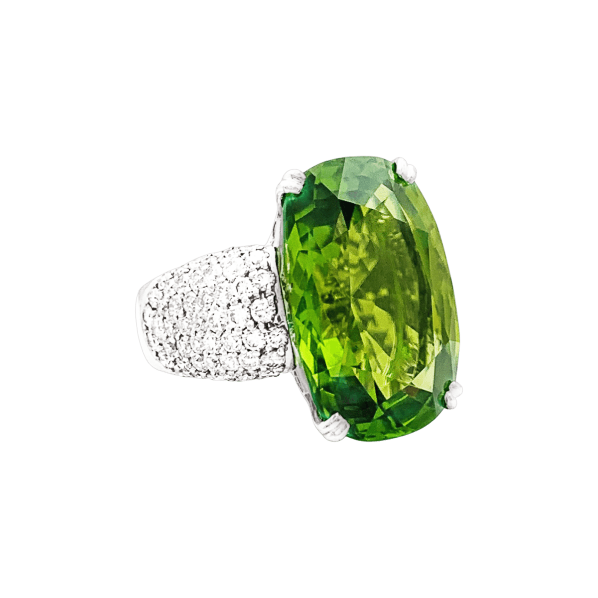 Bague ADLER en or blanc, péridot et diamants - Castafiore