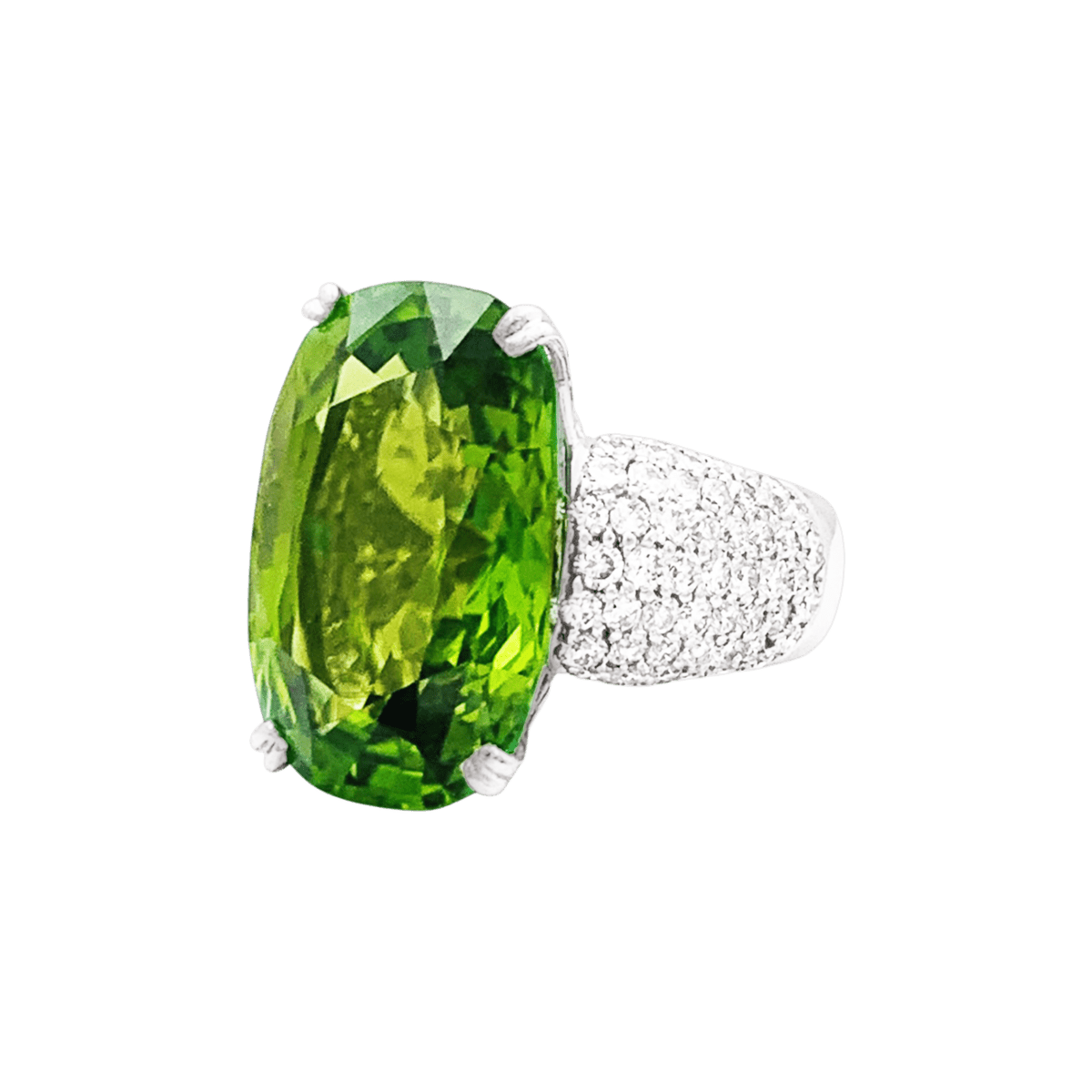 Bague ADLER en or blanc, péridot et diamants - Castafiore