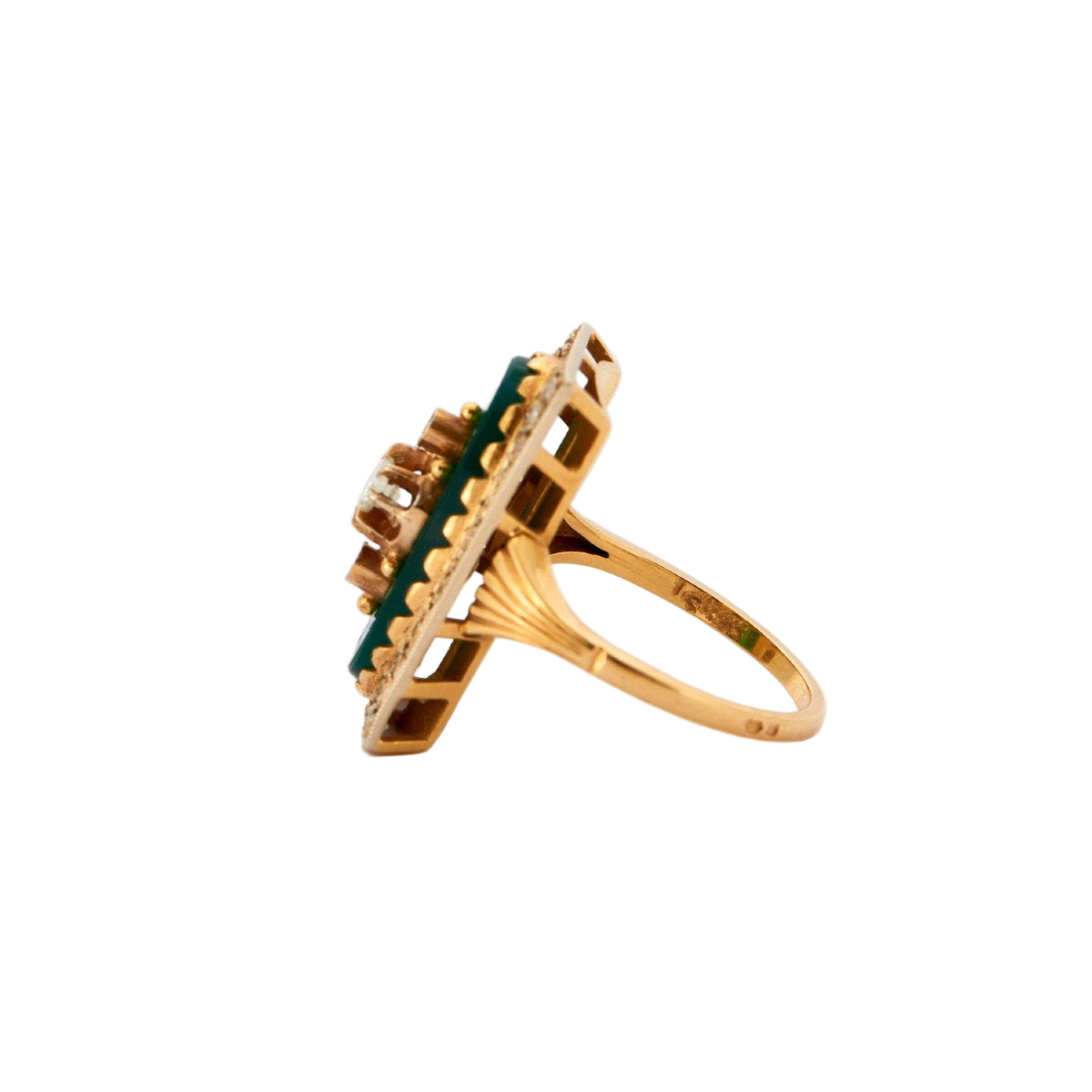 Bague Agate verte diamants en or jaune et platine - Castafiore