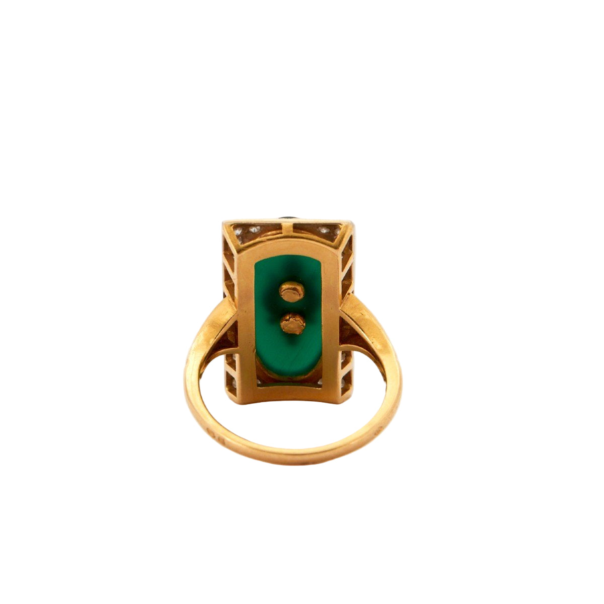 Bague Agate verte diamants en or jaune et platine - Castafiore