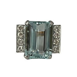 Bague Aigue - marine diamants en or jaune et gris - Castafiore