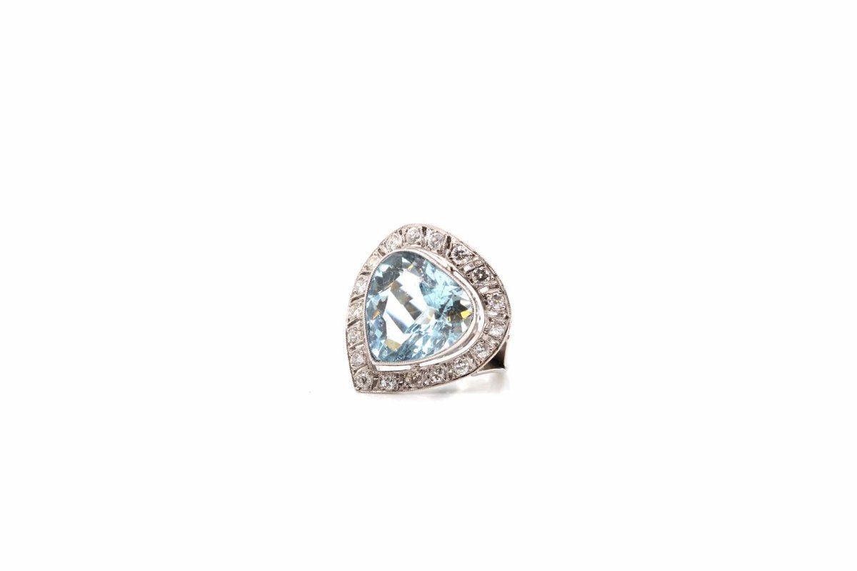 Bague aigue-marine diamants en platine - Castafiore