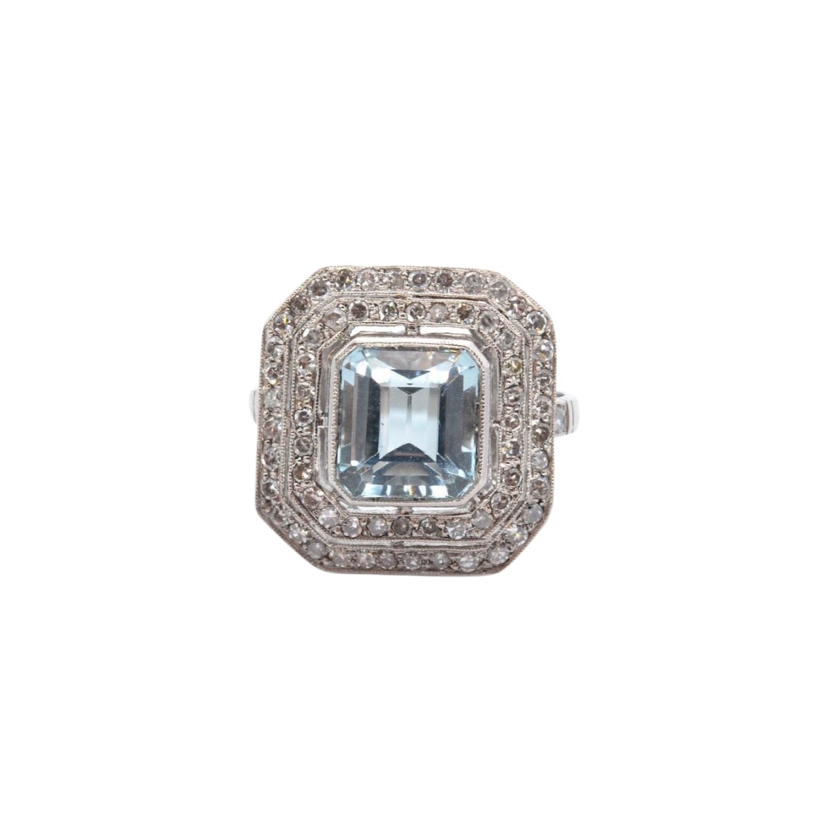 Bague aigue marine double entourage diamants - Castafiore