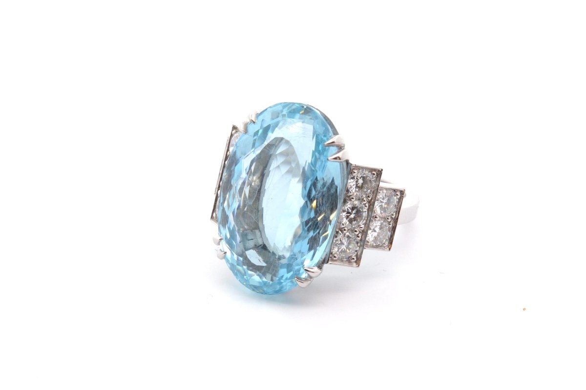 Bague aigue marine en platine - Castafiore