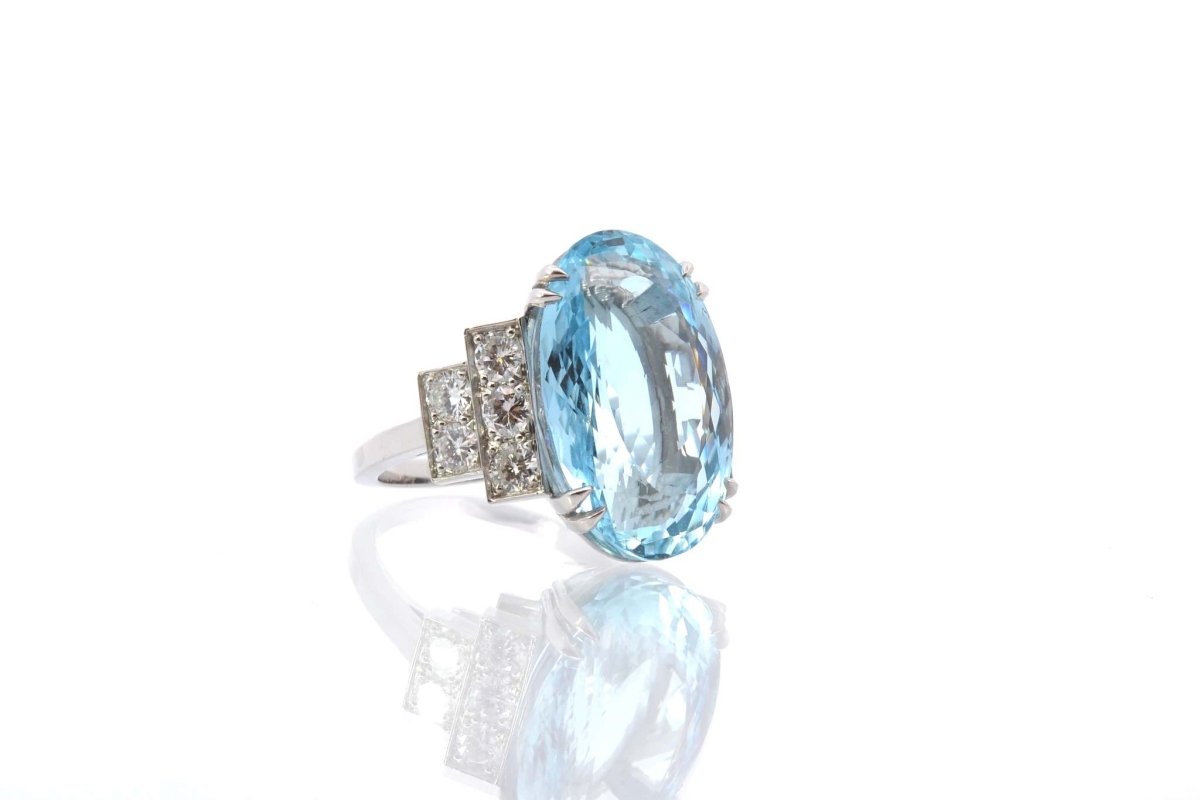 Bague aigue marine en platine - Castafiore