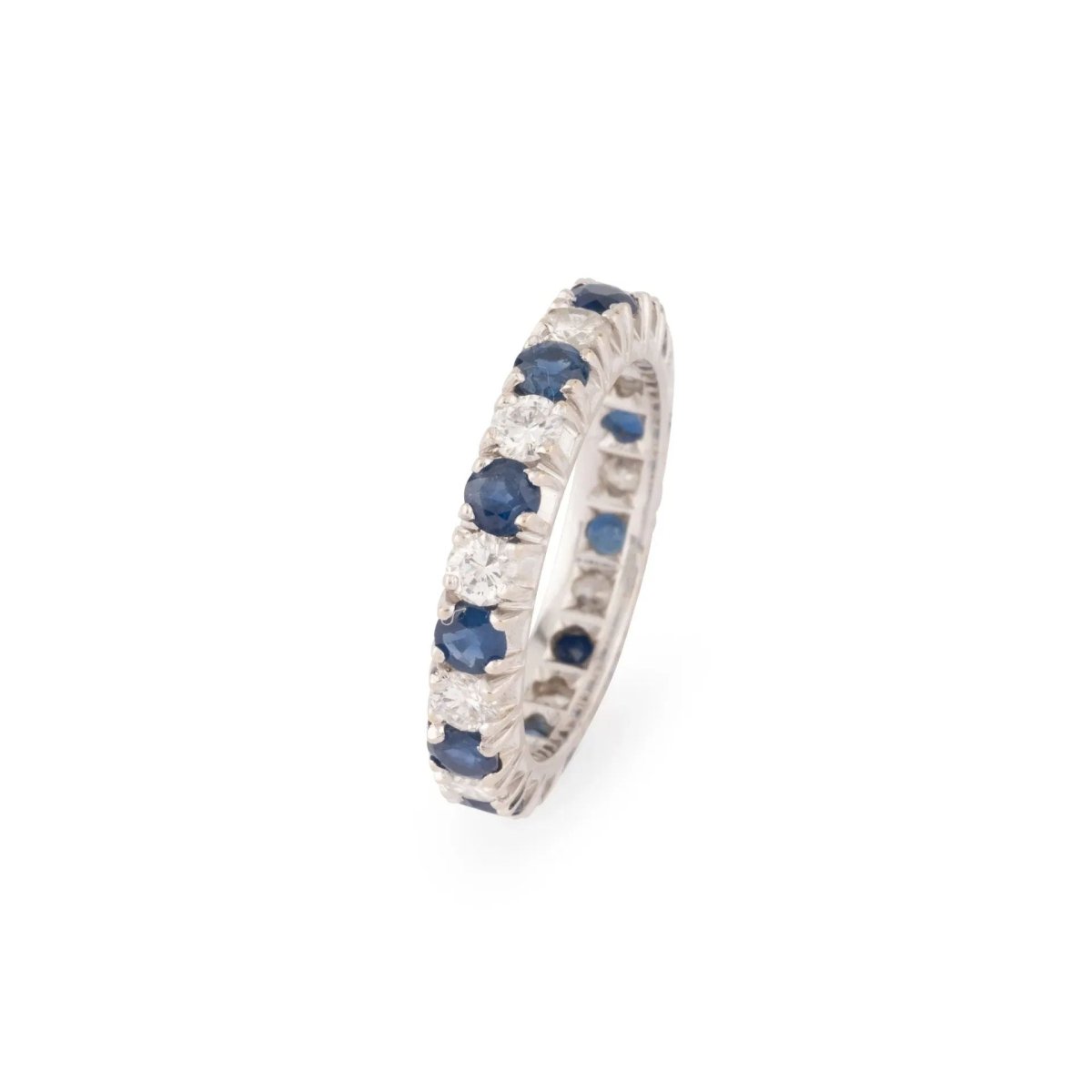 Bague Alliance américaine en or gris,diamant et saphir . - Castafiore