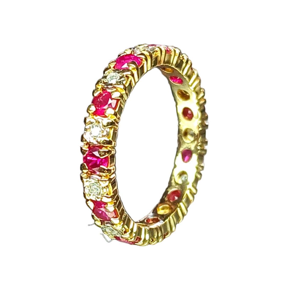 Bague Alliance américaine en or jaune rubis et diamants - Castafiore