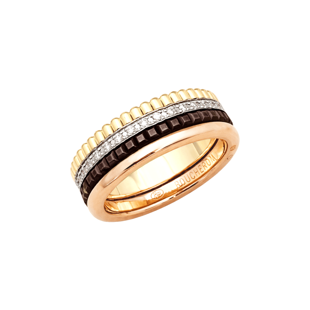 Bague Alliance BOUCHERON "Quatre Classique Small" en or blanc, or jaune, or rose et diamants - Castafiore